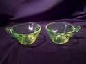 Pair of Vaseline Glass Cups with Handles, Brightly