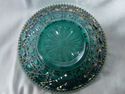 Carnival Glass Bowl, Green Cross Hatch, Button, Da