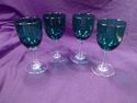 Set of Four Turquoise Cordial Glasses, Clear Stem,