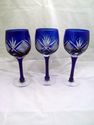 Unusual Set of Three Cobalt Cut to Clear Wine Hock