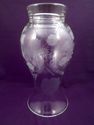 Large Etched Crystal Vase, Floral Pattern, Footed 