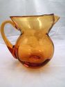 Amber Glass Pitcher, Hand-Made, Flared Rim, Applie