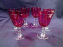 Set of 6 Ruby Cordial Glasses, Clear Beaded Stems,