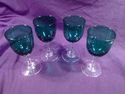 Set of Four Turquoise Cordial Glasses, Clear Stem,