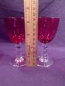 Set of 6 Ruby Cordial Glasses, Clear Beaded Stems,