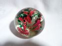 Green & Red Flower Paperweight, Vintage, Glass, Pa