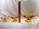 Three Piece Set of Amber Art Glass Centerpieces, V