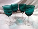 Set of Four Turquoise Cordial Glasses, Clear Stem,