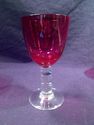 Set of 6 Ruby Cordial Glasses, Clear Beaded Stems,