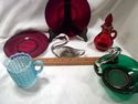 Five Glass Items Collection, Ruby Red, Green, Swan