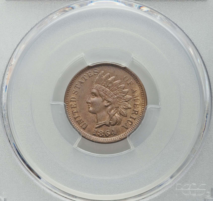 1864 Indian Head Cent  "L" ON RIBBON PCGS MS63BN C