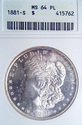 1881 S Morgan Silver Dollar OLD ANACS Graded MS64P