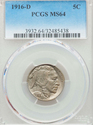 1916 D Buffalo Nickel PCGS MS64 Nice coin!