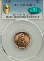 1919 PCGS MS66RD Lincoln Wheat Cent CAC ENDORSED L