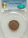 1920 D Lincoln Cent PCGS Graded MS65BN Secure - CA
