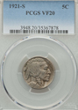 1921 S Buffalo Nickel PCGS VF20 Upgrade potential