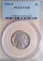 1921 S Buffalo Nickel PCGS VF30