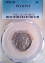 1924 D Buffalo Nickel PCGS F12  #8676