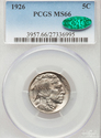 1926 Buffalo Nickel PCGSMS66 CAC Endorsed - This c