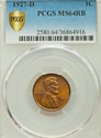 1927 D PCGS MS64RB Lincoln Wheat Cent - Nice even 