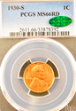 1930 S PCGS Graded MS66RD CAC Red Lincoln Wheat Ce