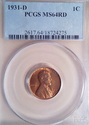 1931 D PCGS MS64RD Red Lincoln Wheat Cent 4275