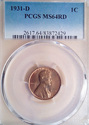 1931 D PCGS MS64RD Red Lincoln Wheat Cent 2429