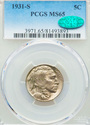 1931 S Buffalo Nickel PCGS MS65 CAC Endorsed!