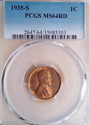 1935 S PCGS MS64RD Red Lincoln Wheat Cent 5303