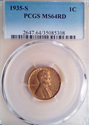 1935 S PCGS MS64RD Red Lincoln Wheat Cent 5308