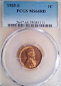 1935 S PCGS MS64RD Red Lincoln Wheat Cent 5311