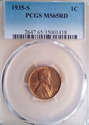 1935 S PCGS MS65RD Red Lincoln Wheat Cent 1418