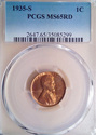 1935 S PCGS MS65RD Red Lincoln Wheat Cent 5299