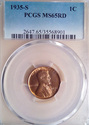 1935 S PCGS MS65RD Red Lincoln Wheat Cent 8901