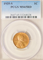 1935 S PCGS MS65RD Red Lincoln Wheat Cent 8028