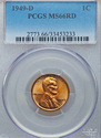 1949 D PCGS Graded MS66RD Red Lincoln Wheat Cent G