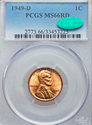 1949 D PCGS Graded MS66RD Red Lincoln Wheat Cent C