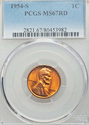 1954 S PCGS Graded MS67 RED Lincoln Wheat Cent 