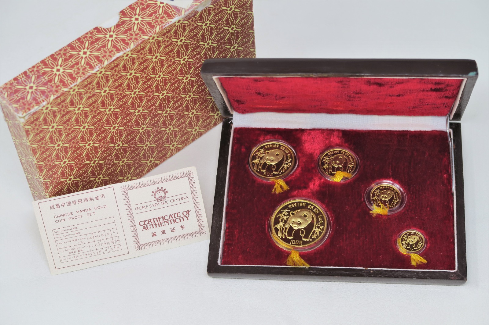 1986 China Panda Proof Gold Coin Set 1.9 ozt Gold Coin, COA, Box 17036