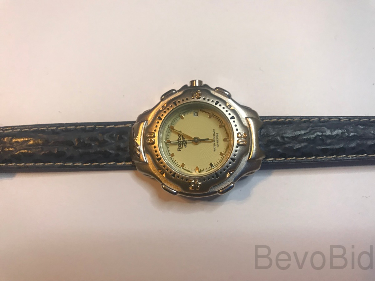 reebok men's leather strap watch