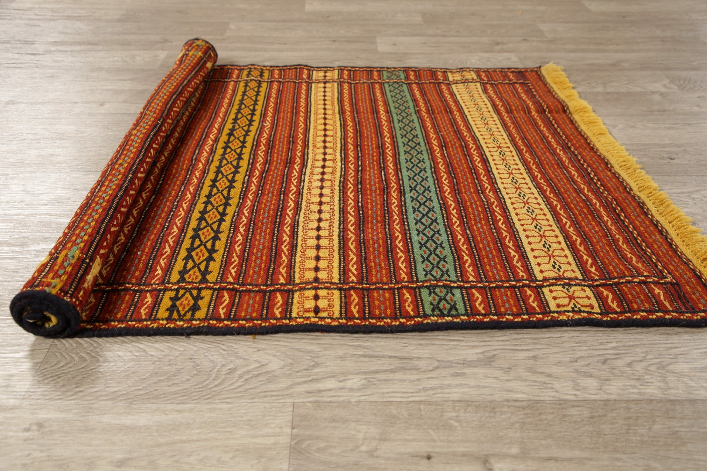 Geometric All-Over Oriental Kilim Flat-Weave Area Rug Living Room