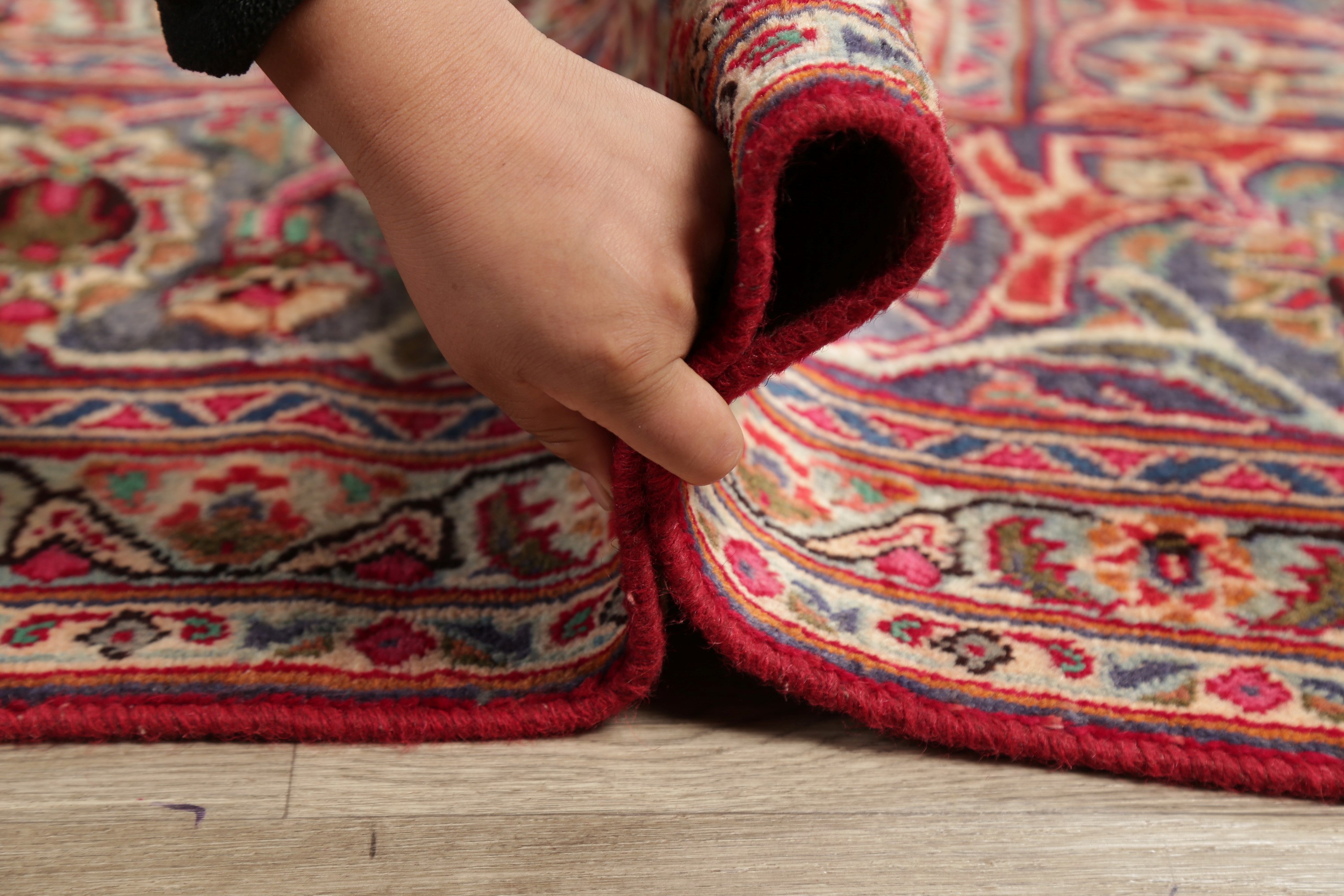 Red & Navy Blue Floral Oriental Area Rug Wool Handmade Traditional