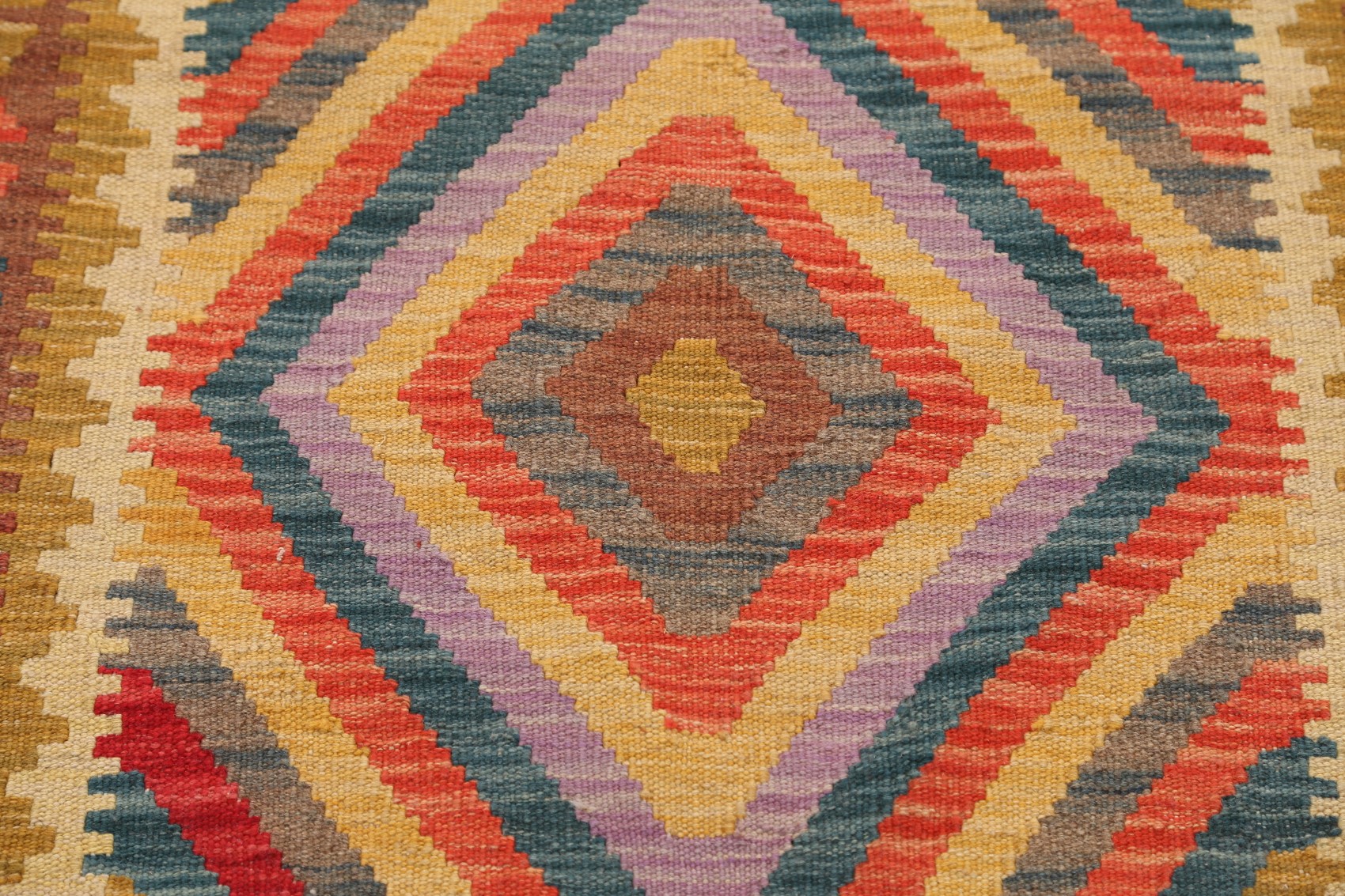 3x3 Geometric Reversible Kilim Hand-Woven Area Rug ...