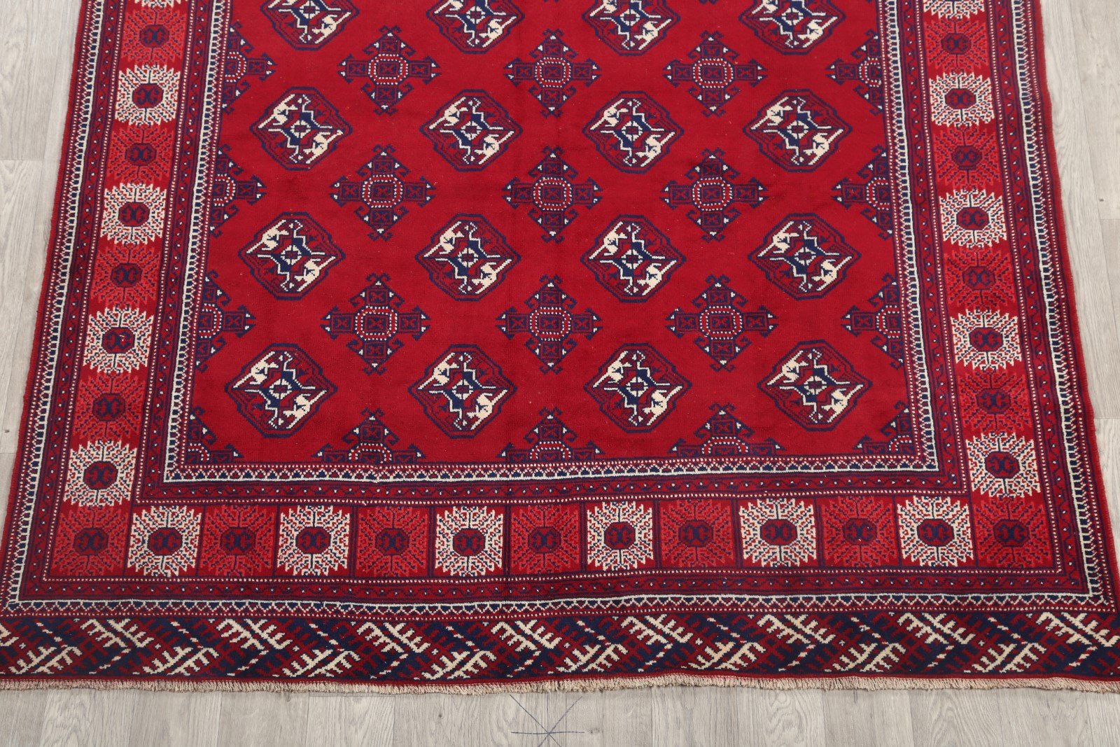 Vintage Geometric Afghan Oriental Hand Knotted Red Wool Area Rug 6'x10
