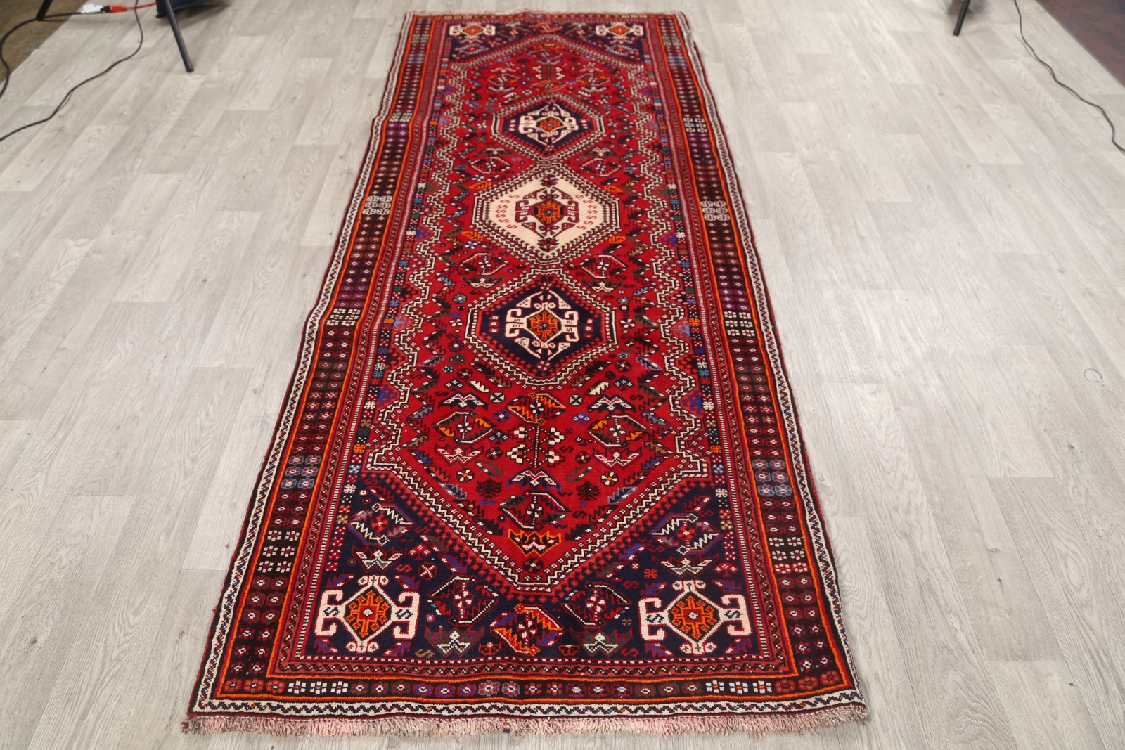 Geometric Tribal Red Runner 4x9 Wool Abadeh Oriental Rug 9' 3" x 3' 8