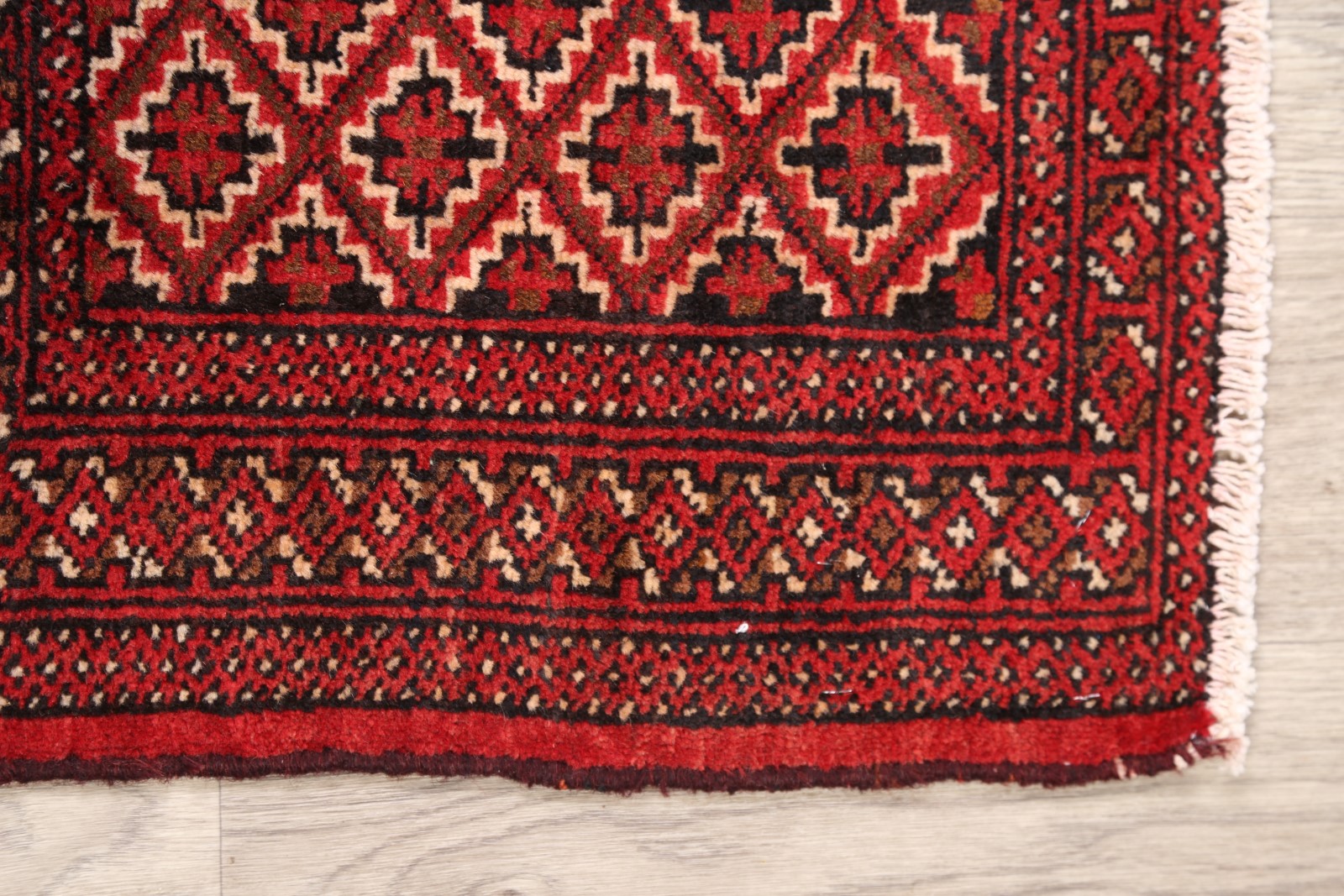 Geometric Turkoman Oriental 2x3 Pakistan Bright Red Handknotted Bokhara