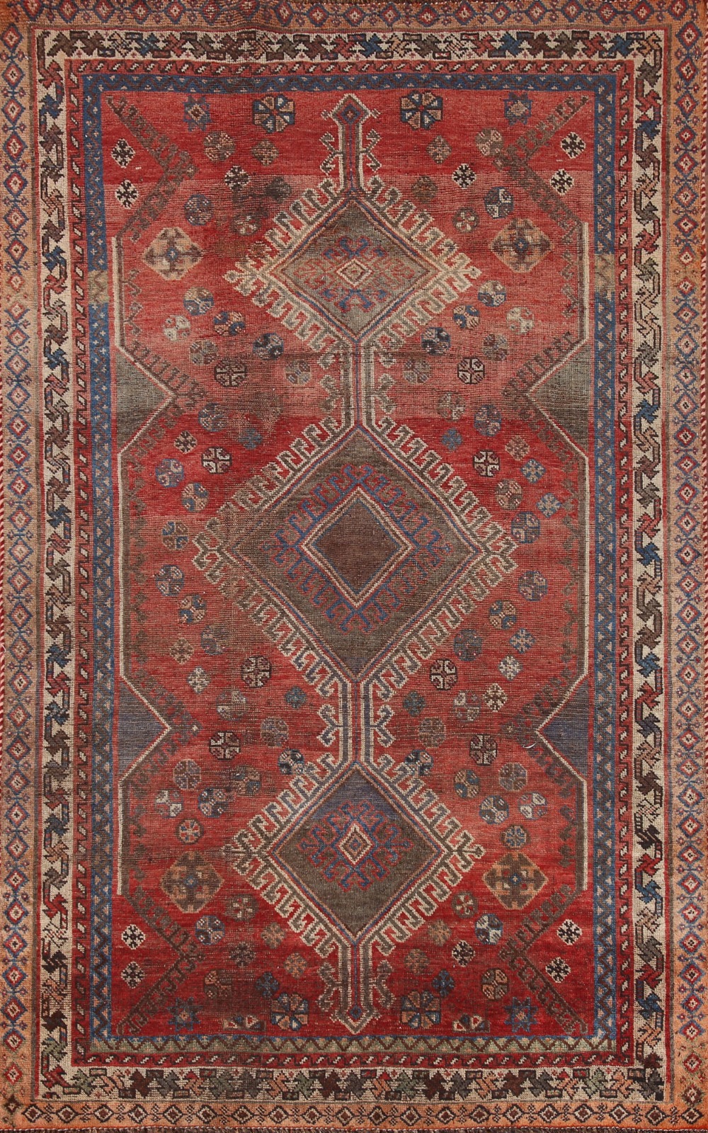 Antique Rug 5x8 ft.Pre-1900 Floral Qashqai Oriental Handmade
