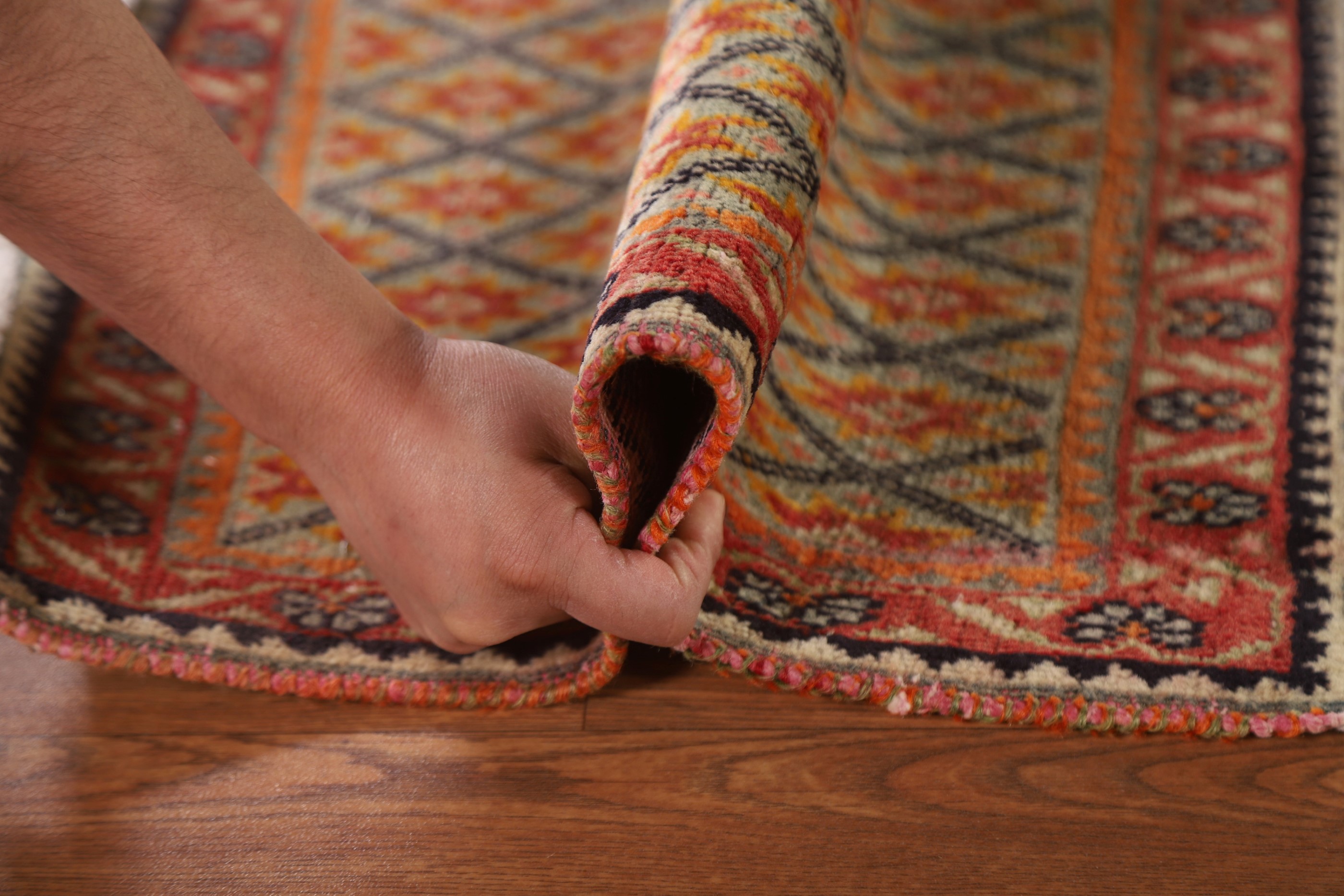 Vintage Square Rug 2x2 ft.Vegetable Dye Geometric Oriental