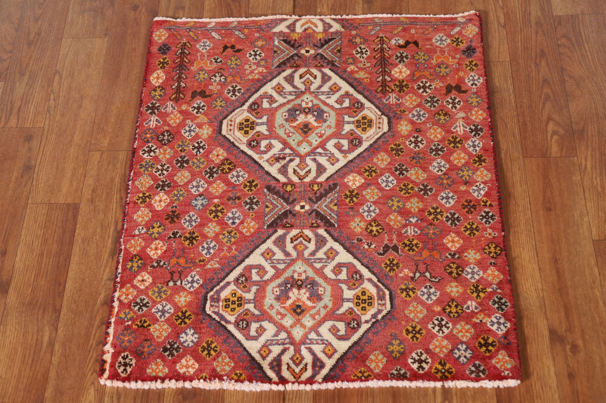 Vintage Square Rug 2x2 ft.Geometric Floral Oriental Handmade Wool