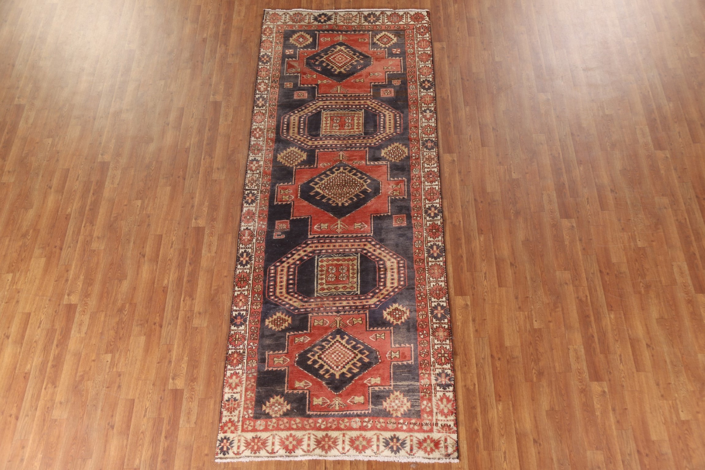 Runner Rug 4x11 ft.Navy Blue Hamedan Oriental Hand-Knotted